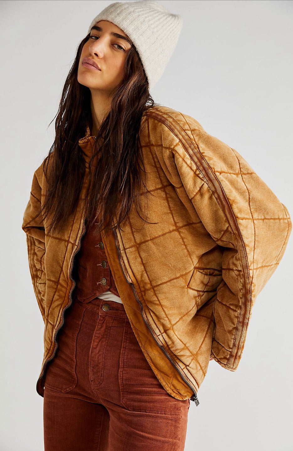 Free People Dolman Quilted Knit Jacket Mushroom